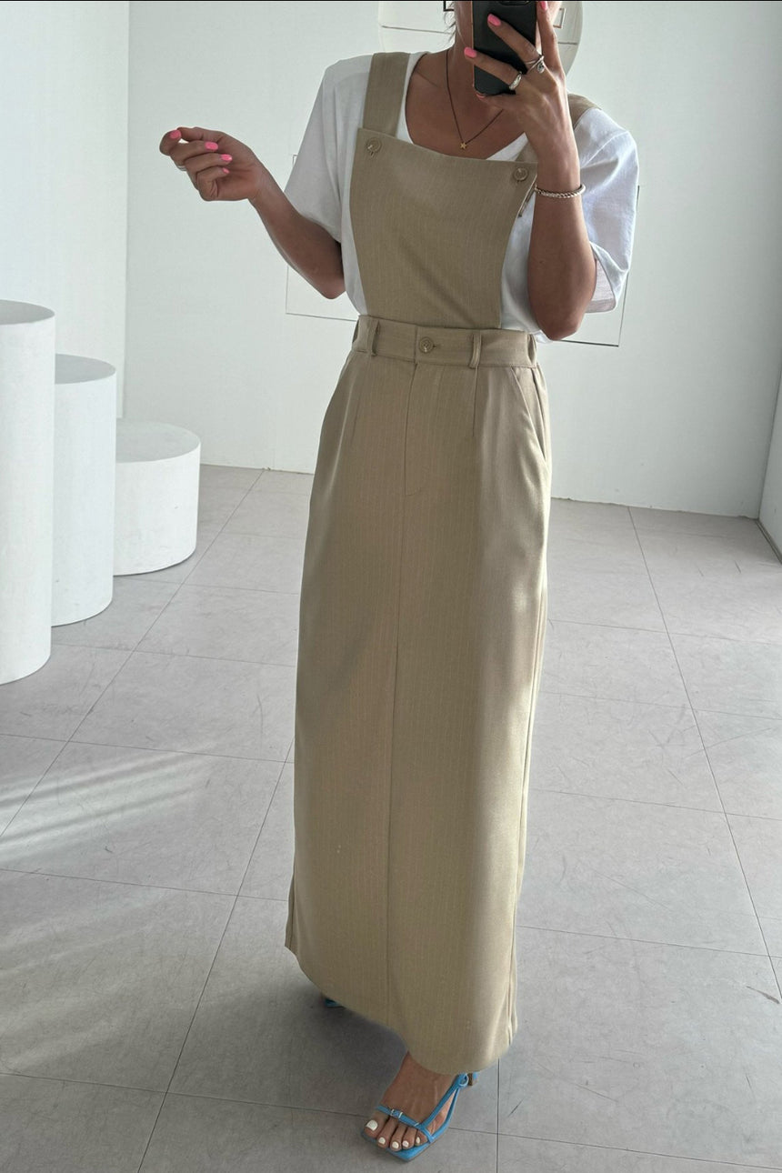 2-Way Classic Pinstripe Suspender Skirt