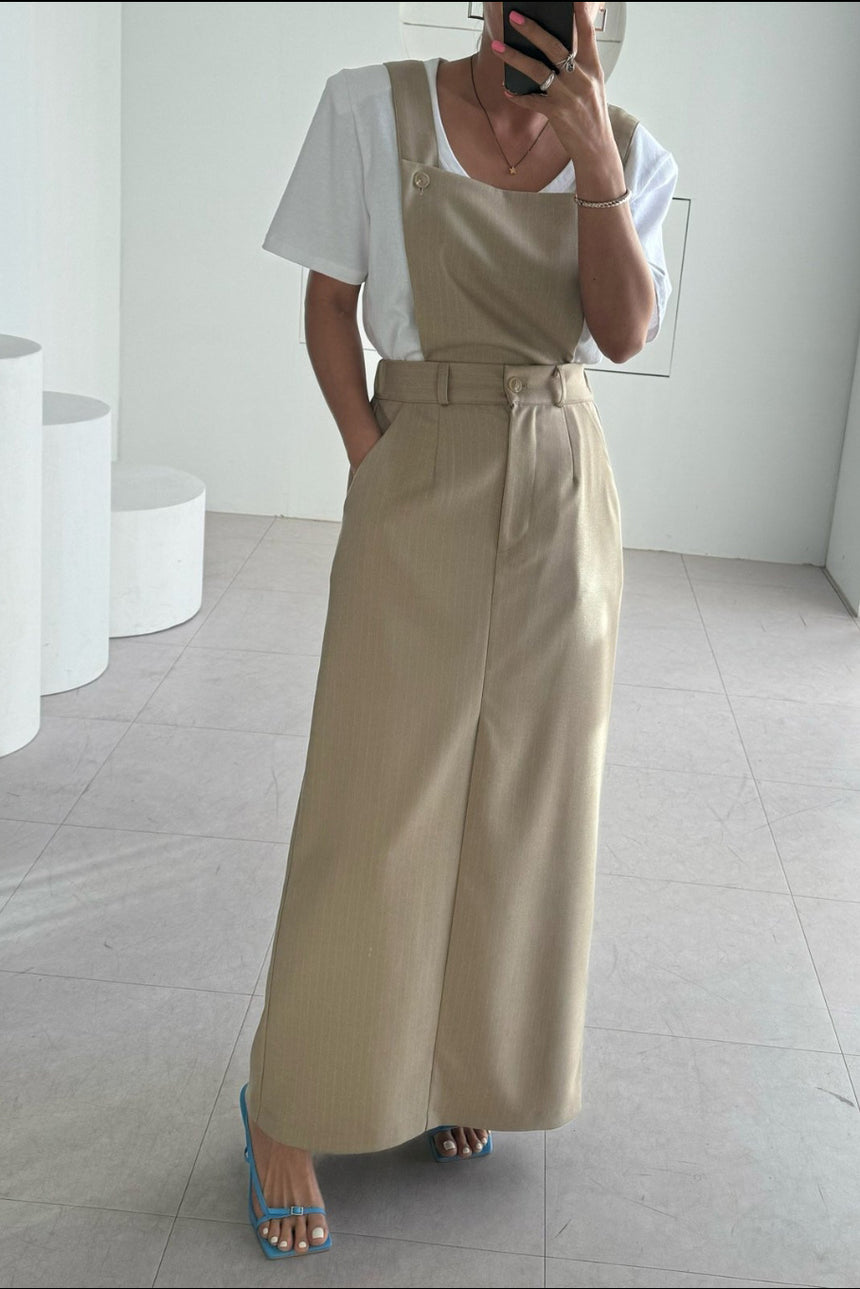 2-Way Classic Pinstripe Suspender Skirt