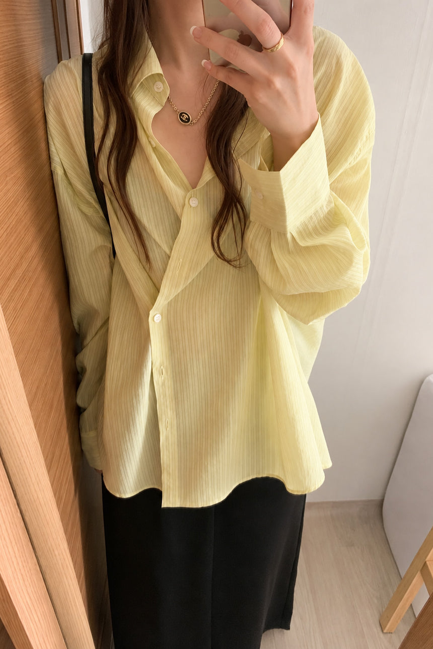 Airy Stripe Shirt _ Pale Lime
