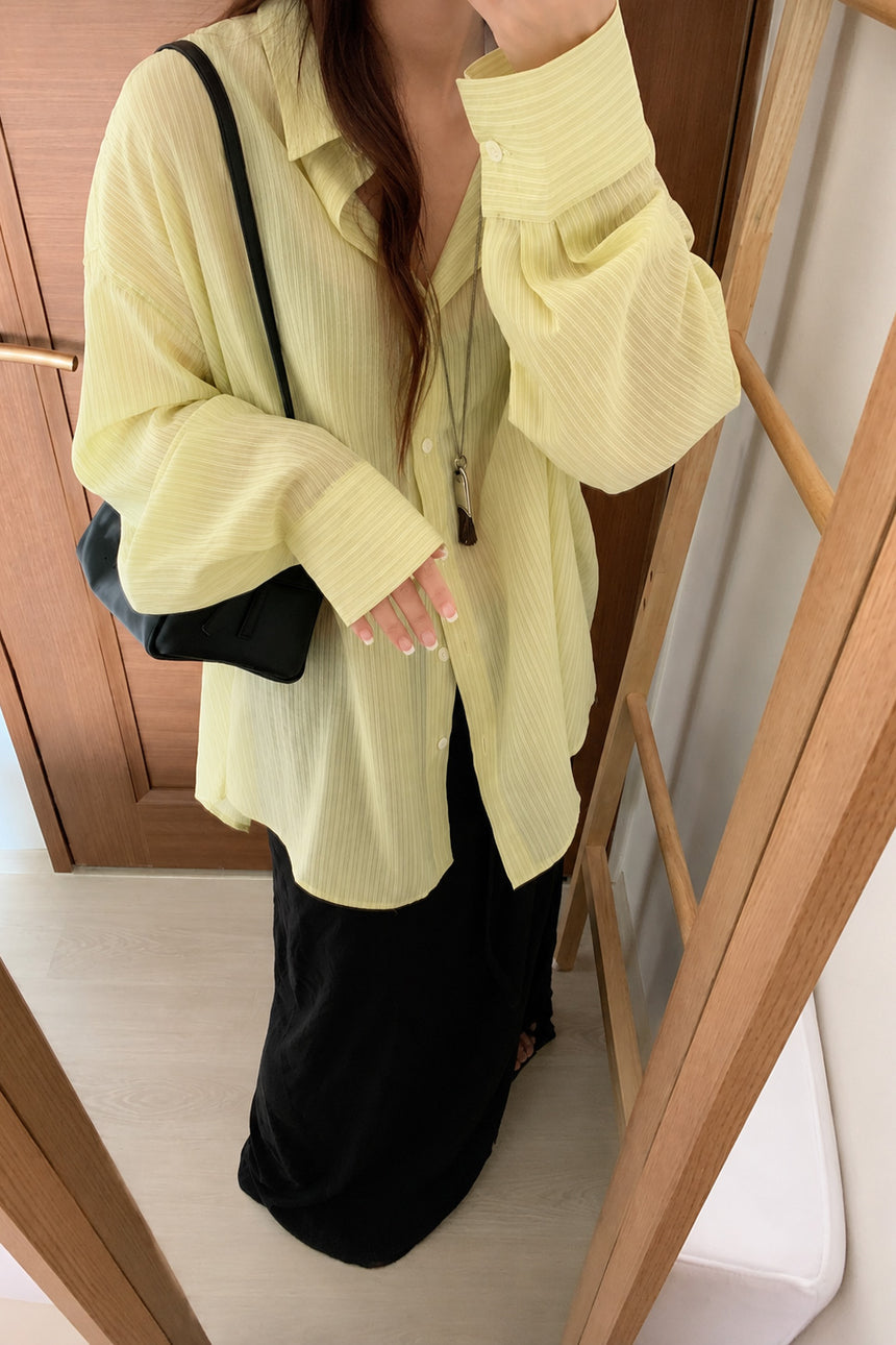Airy Stripe Shirt _ Pale Lime