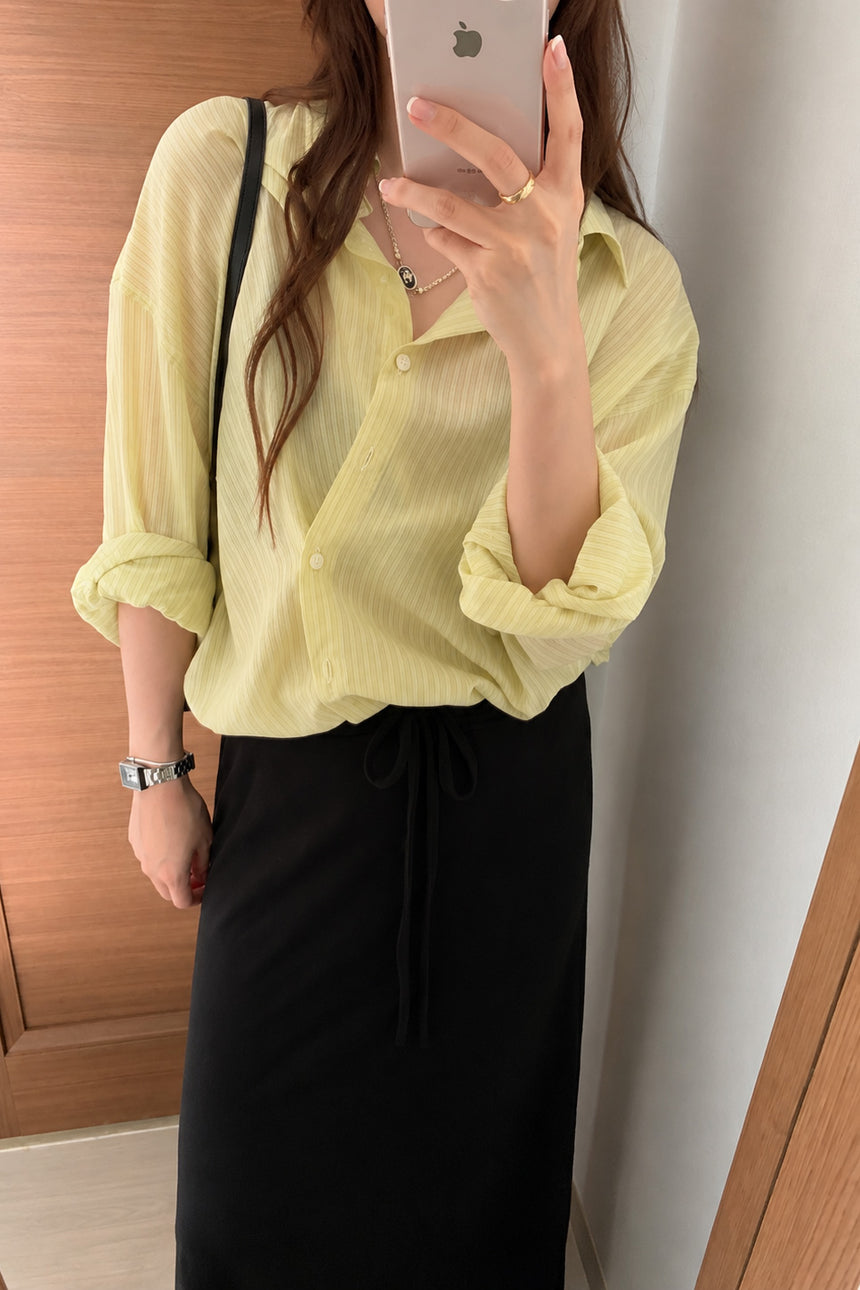 Airy Stripe Shirt _ Pale Lime