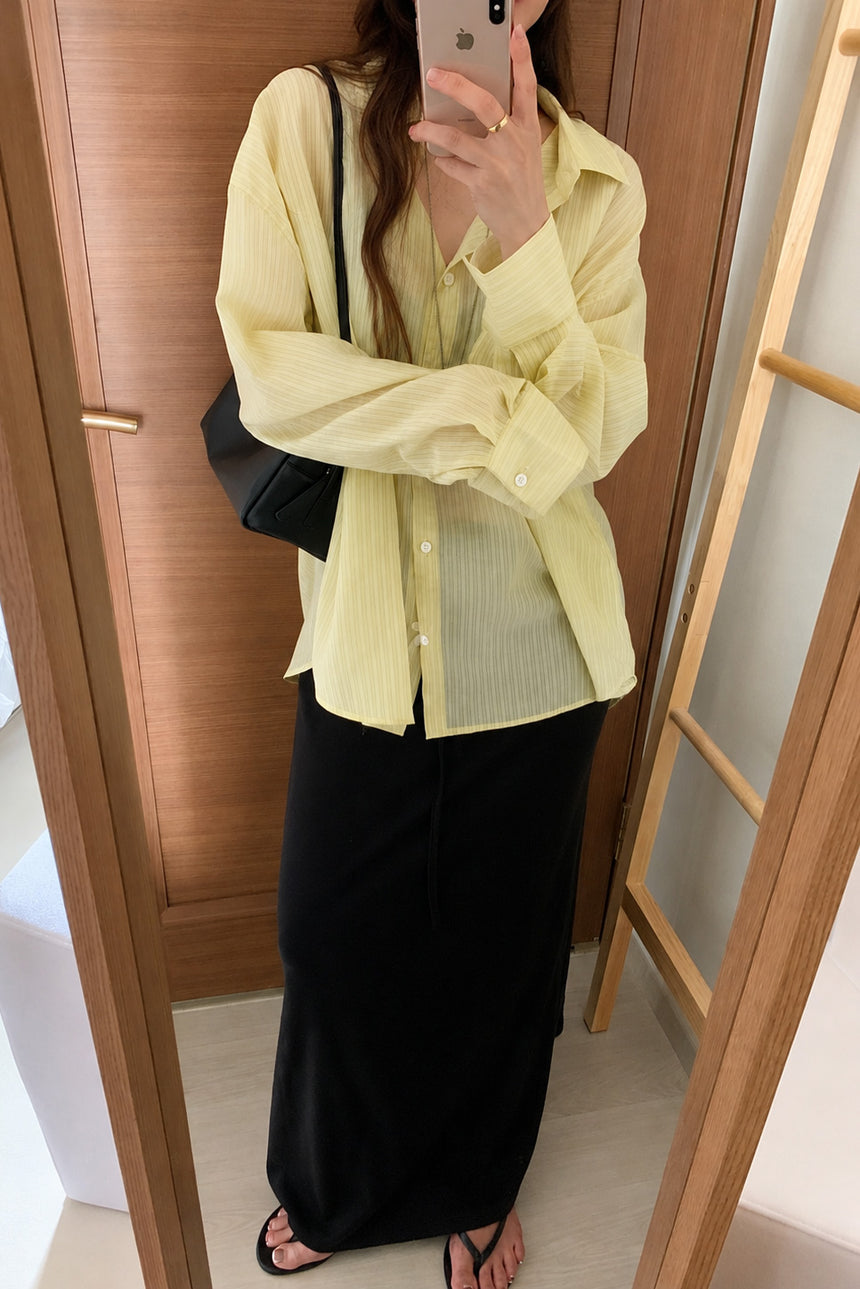 Airy Stripe Shirt _ Pale Lime